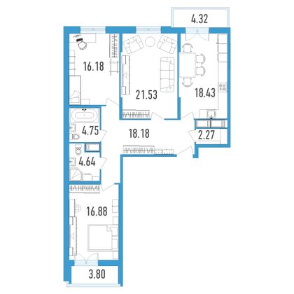 Продажа 3-комнатной квартиры 105 м², 14/18 этаж