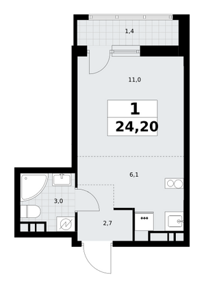 24,2 м², своб. планировка, 7/10 этаж