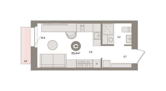 Продажа квартиры-студии 23,4 м², 2/8 этаж