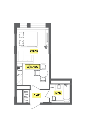 27,5 м², студия, 5 этаж
