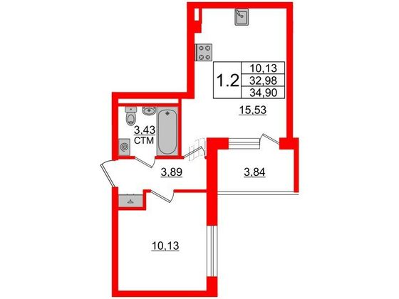 Продажа 1-комнатной квартиры 33 м², 3/4 этаж