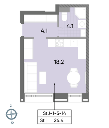 Продажа квартиры-студии 26,4 м², 8/52 этаж