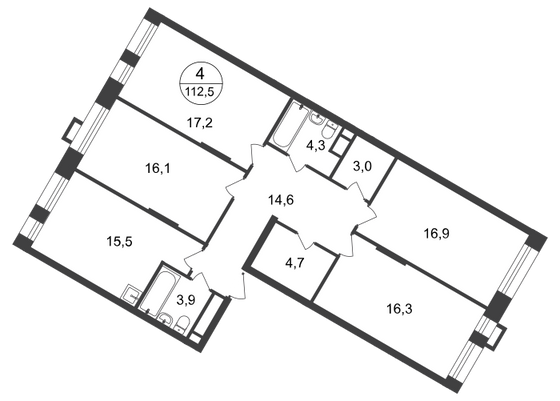 112,5 м², 4-комн. квартира, 14/20 этаж