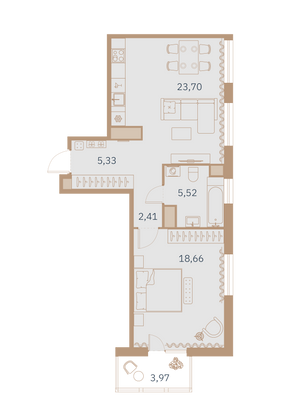 53,7 м², 1-комн. квартира, 7/12 этаж