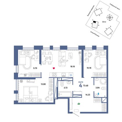 73,7 м², 4-комн. квартира, 32/32 этаж