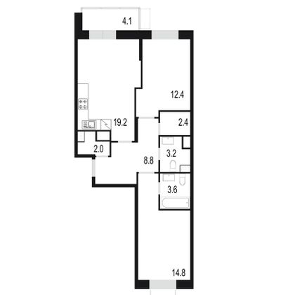 70,5 м², 2-комн. квартира, 11/25 этаж