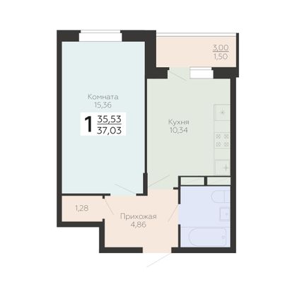 Продажа 1-комнатной квартиры 37 м², 4/19 этаж