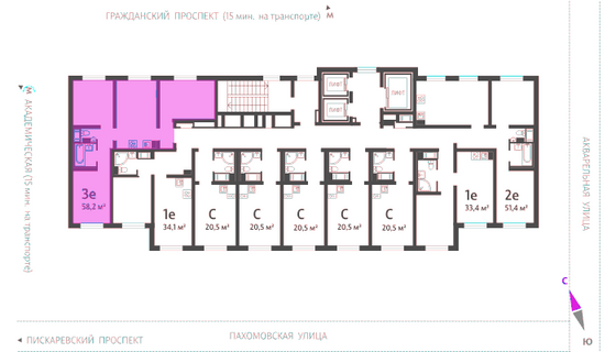 58,2 м², 3-комн. квартира, 10/20 этаж