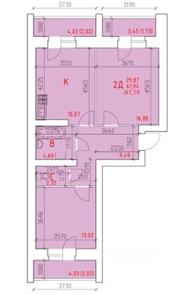 Продажа 2-комнатной квартиры 67,7 м², 8/10 этаж