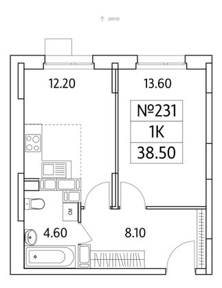 Продажа 1-комнатной квартиры 38,5 м², 19/25 этаж
