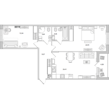 Продажа 2-комнатной квартиры 84,6 м², 2/14 этаж