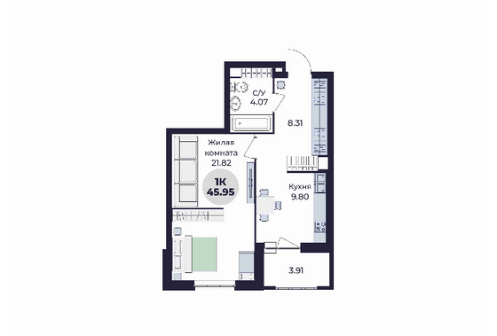 Продажа 1-комнатной квартиры 46 м², 23/25 этаж