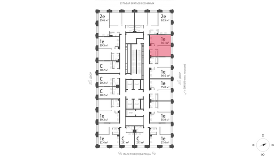 Продажа 1-комнатной квартиры 36,1 м², 21/43 этаж