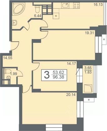 Продажа 3-комнатной квартиры 96,4 м², 17/24 этаж
