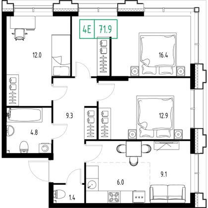 Продажа 4-комнатной квартиры 71,9 м², 9/9 этаж