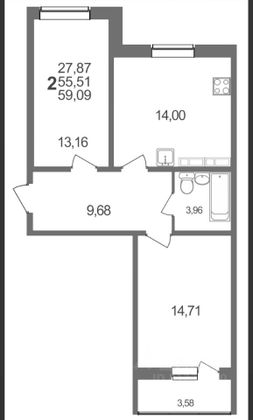 Продажа 2-комнатной квартиры 60 м², 1/7 этаж
