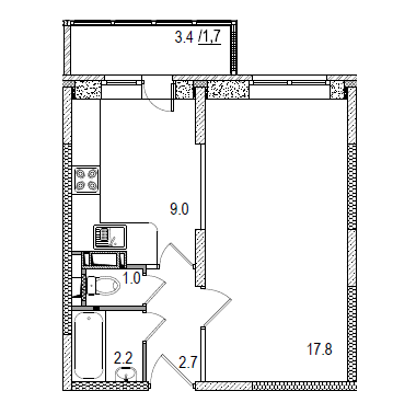 Продажа 1-комнатной квартиры 36 м², 8/17 этаж