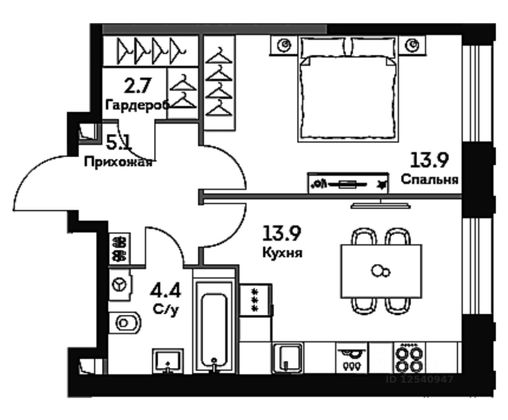 Продажа 1-комнатной квартиры 40 м², 2/33 этаж