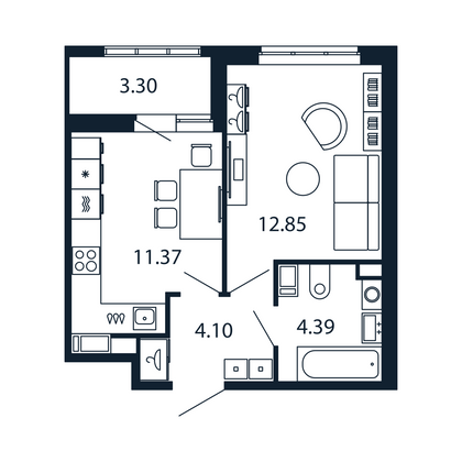 Продажа 1-комнатной квартиры 34,5 м², 10/13 этаж