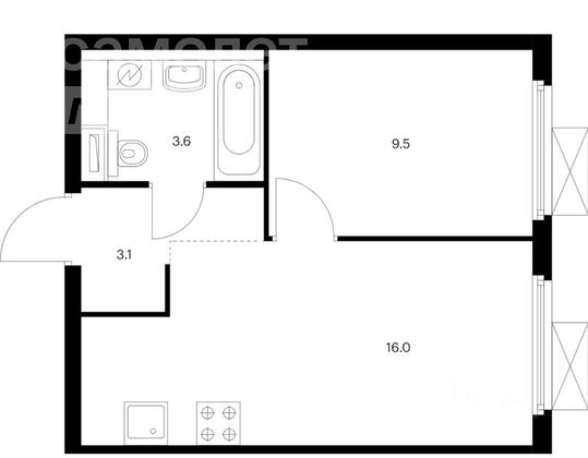 Продажа 1-комнатной квартиры 32,2 м², 32/33 этаж