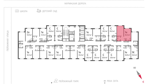 35,3 м², 1-комн. квартира, 21/22 этаж