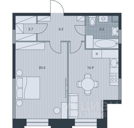 Продажа 2-комнатной квартиры 51,6 м², 10/34 этаж