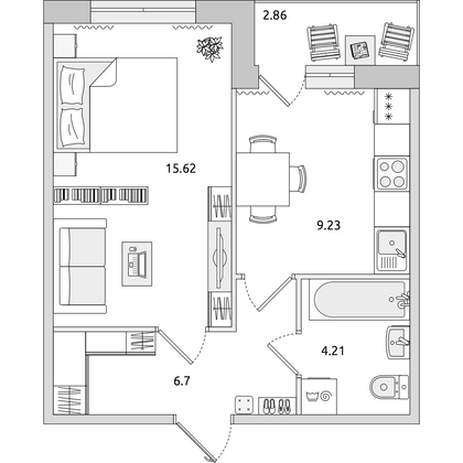 Продажа 1-комнатной квартиры 38,6 м², 2/16 этаж