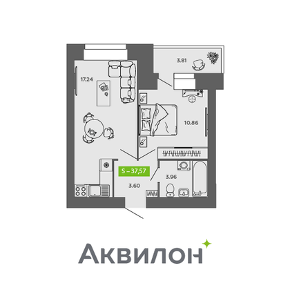 37,6 м², 1-комн. квартира, 4/9 этаж