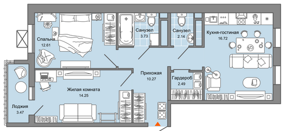 64 м², 3-комн. квартира, 3/6 этаж