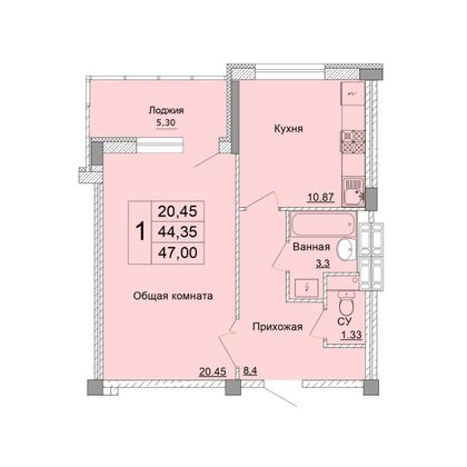 Продажа 1-комнатной квартиры 47 м², 1 этаж
