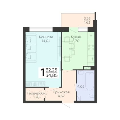 Продажа 1-комнатной квартиры 34,8 м², 14/19 этаж