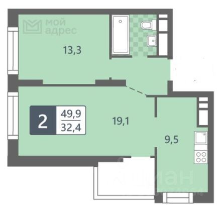 Продажа 2-комнатной квартиры 49,8 м², 23/33 этаж