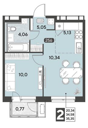 Продажа 2-комнатной квартиры 35,3 м², 9/25 этаж