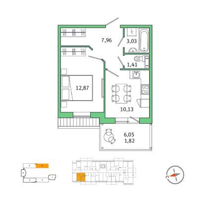 35,4 м², 1-комн. квартира, 5/5 этаж