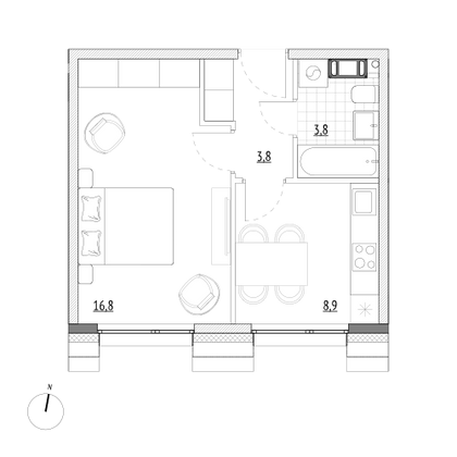 33,3 м², 1-комн. квартира, 6/7 этаж