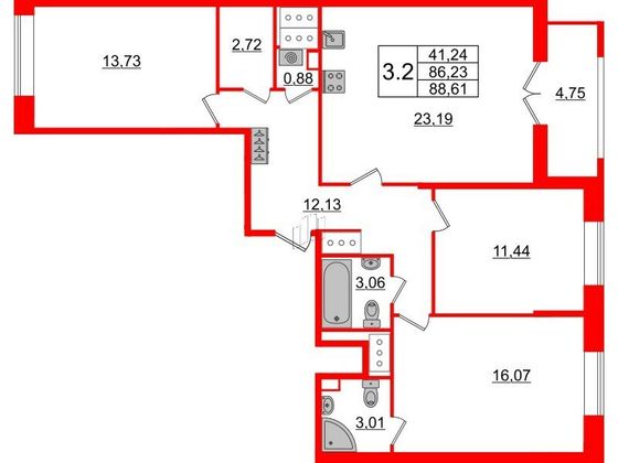 Продажа 3-комнатной квартиры 86,2 м², 18/20 этаж