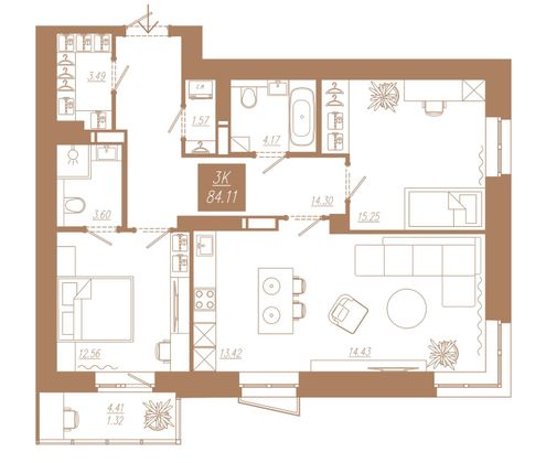 Продажа 3-комнатной квартиры 83,9 м², 23/23 этаж