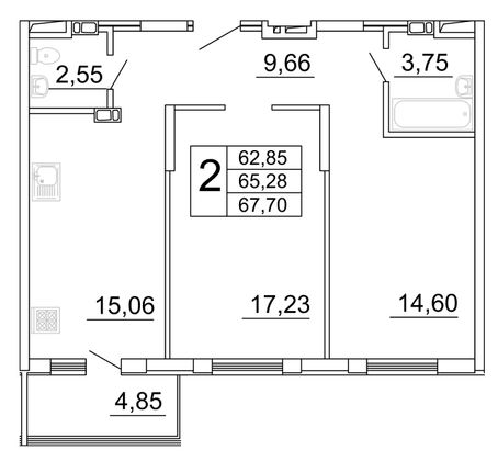 68 м², 2-комн. квартира, 21/27 этаж