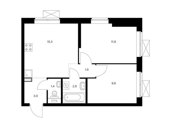 Продажа 2-комнатной квартиры 46,3 м², 26/33 этаж