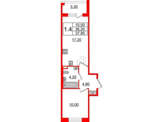 Продажа 1-комнатной квартиры 36,2 м², 1/4 этаж