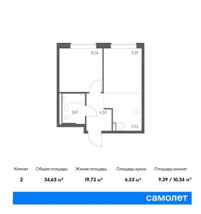 34,6 м², 2-комн. квартира, 1/9 этаж