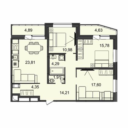 Продажа 3-комнатной квартиры 93,2 м², 4/17 этаж