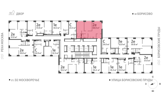 Продажа 2-комнатной квартиры 68,8 м², 19/52 этаж