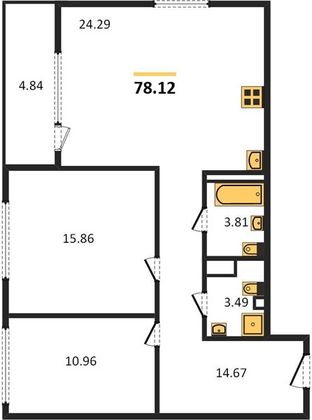 Продажа 2-комнатной квартиры 78,1 м², 2/20 этаж