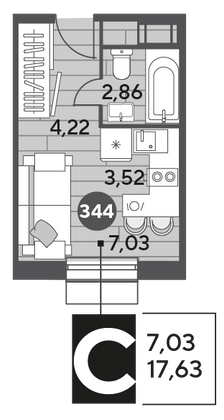 Продажа квартиры-студии 17,6 м², 11/15 этаж