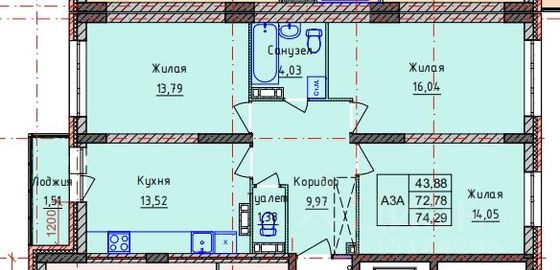 Продажа 3-комнатной квартиры 74,3 м², 5/8 этаж