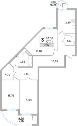 107,7 м², 3-комн. квартира, 6 этаж