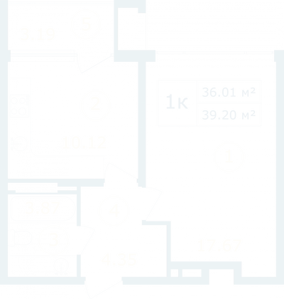 Продажа 1-комнатной квартиры 39,2 м², 4/12 этаж