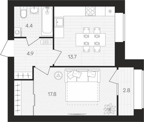 Продажа 1-комнатной квартиры 45,5 м², 9/10 этаж