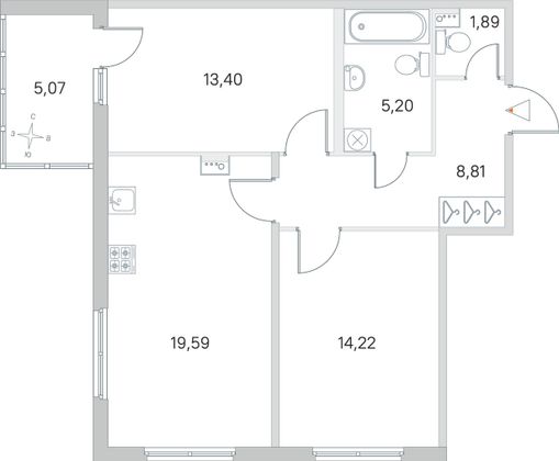 Продажа 2-комнатной квартиры 65,7 м², 1/4 этаж